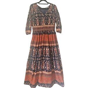 Wayward Fancies eShakti Dress 12 Floral Lined Maxi Boho 3/4 Sleeve Pockets Large